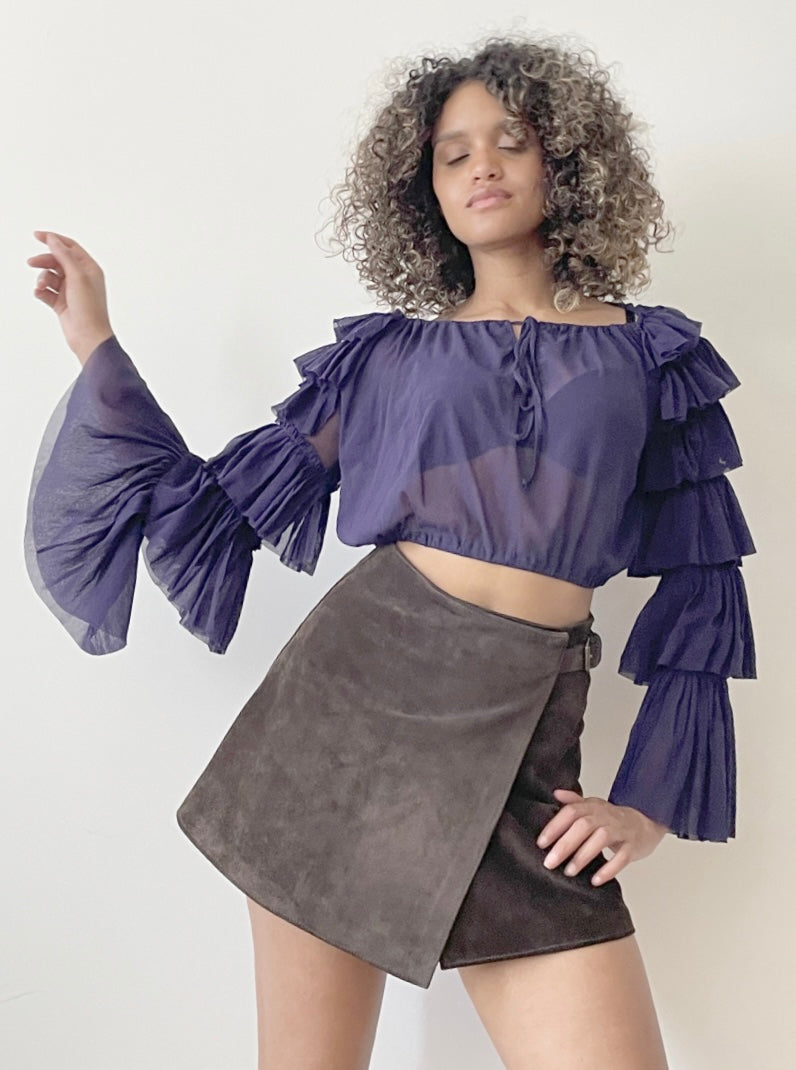 Maglia viola maniche voilant JEAN PAUL GAULTIER