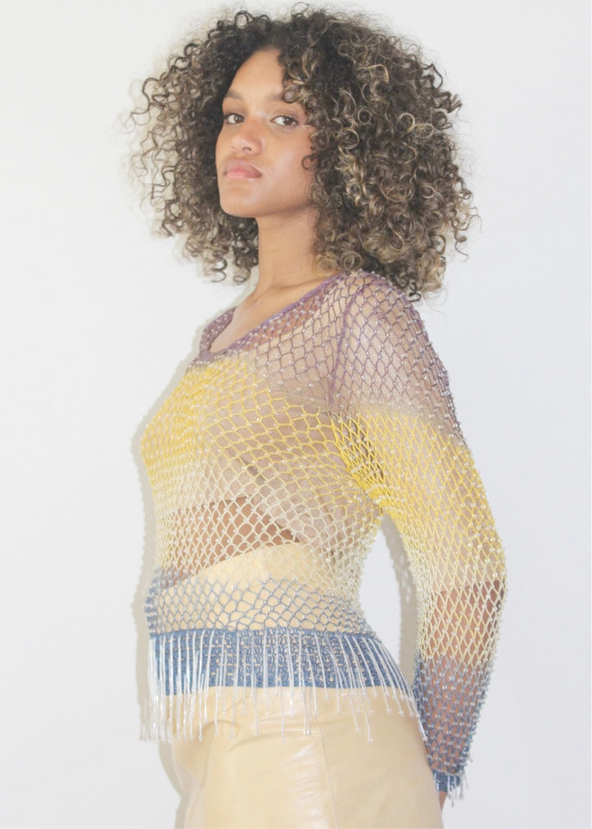 Maglia rete con perline e baguette D&G