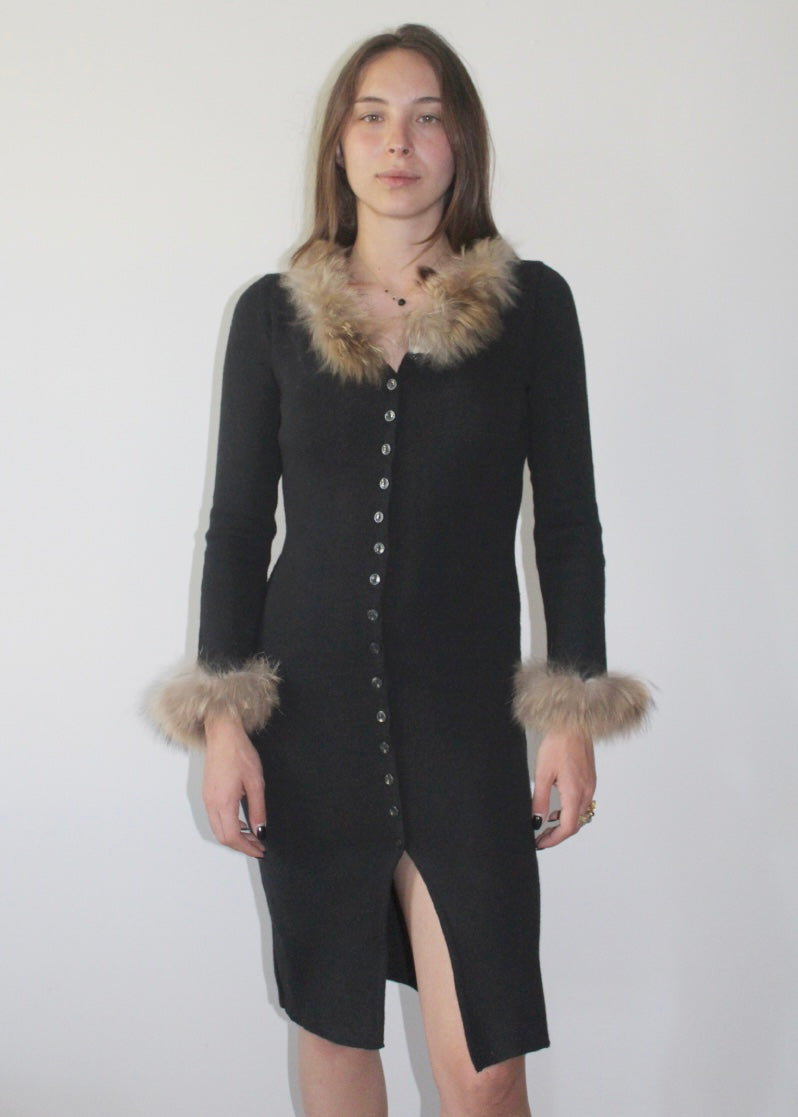 Abito collo/polsini pelliccia VINTAGE